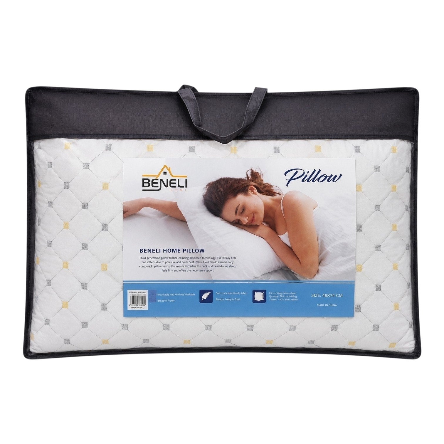 ALMOHADA DE TERCERA GENERACIÓN FABRICADA CON TECNOLOGÍA AVANZADA SOPORTE NECESARIO,TRANSPIRABLE Y CONDUCTORA DE LA HUMEDAD,TEJIDO TRANSPIRABLE,CONTIENE 30% MAS RELLENO BENELI 48X74CM