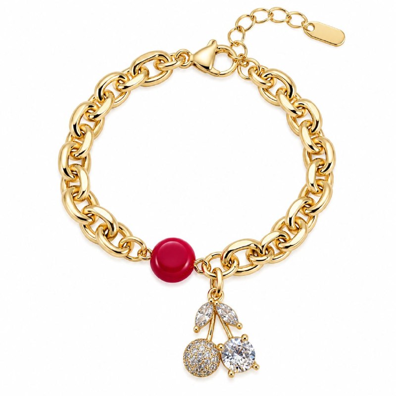 PULSERA DE ENCHAPE PARA DAMA CON DISEÑO DE CEREZA 16CM