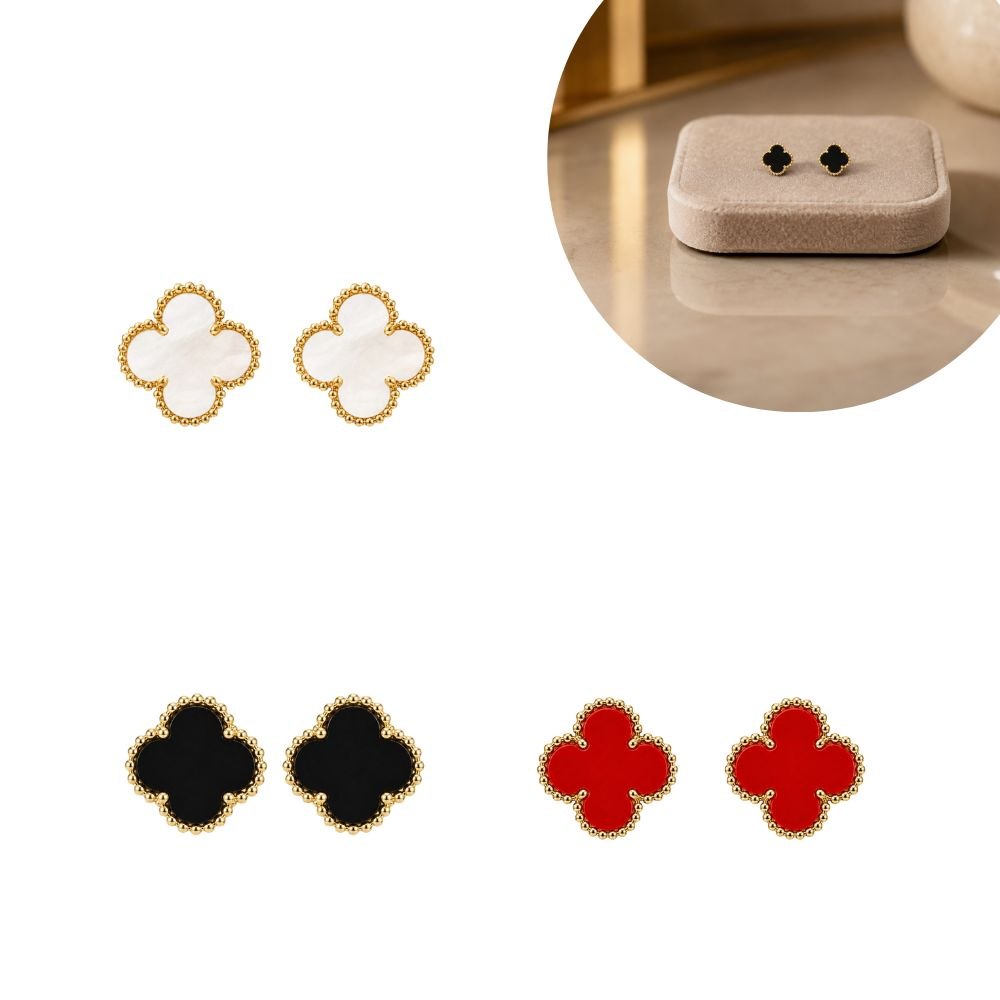 ARETES DE ENCHAPE PARA DAMA CON MOTIVO DE TRÉBOL VINTAGE