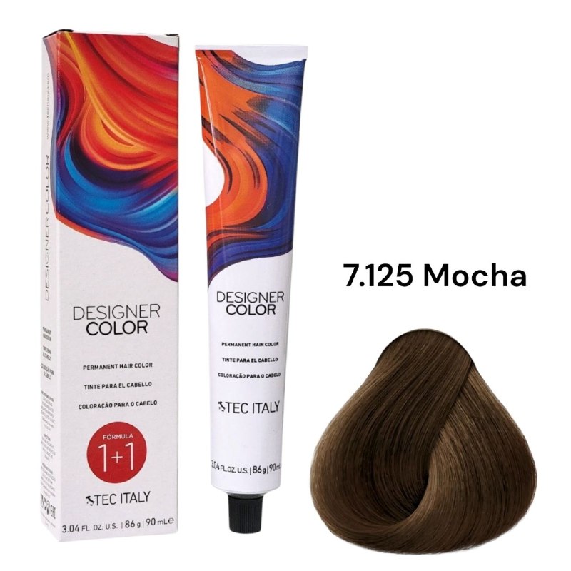 TINTE PERMANENTE PARA EL CABELLO EN CREMA MOCHA 7.125 1+1 TEC ITALY 90ML