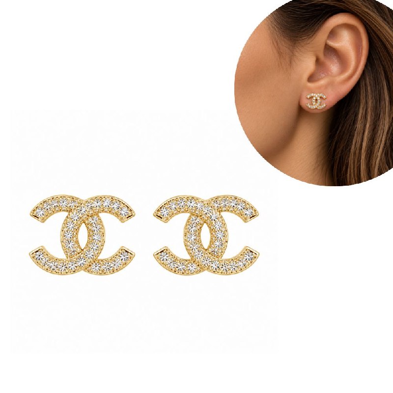 ARITOS DE ENCHAPE PARA DAMA CON DISEÑO DE CHANEL DORADO 1CM