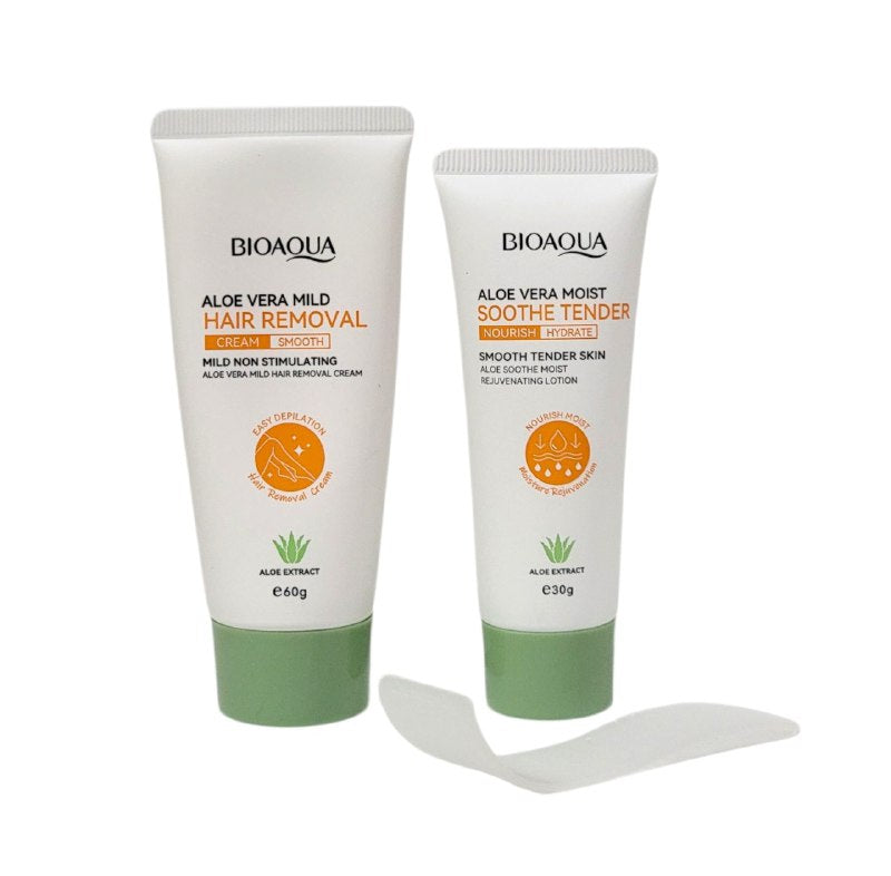 SET DE CREMA CORPORAL DEPILADORA Y GEL CALMANTE EXTRACTO DE ALOE VERA 2PCS BIOAQUA