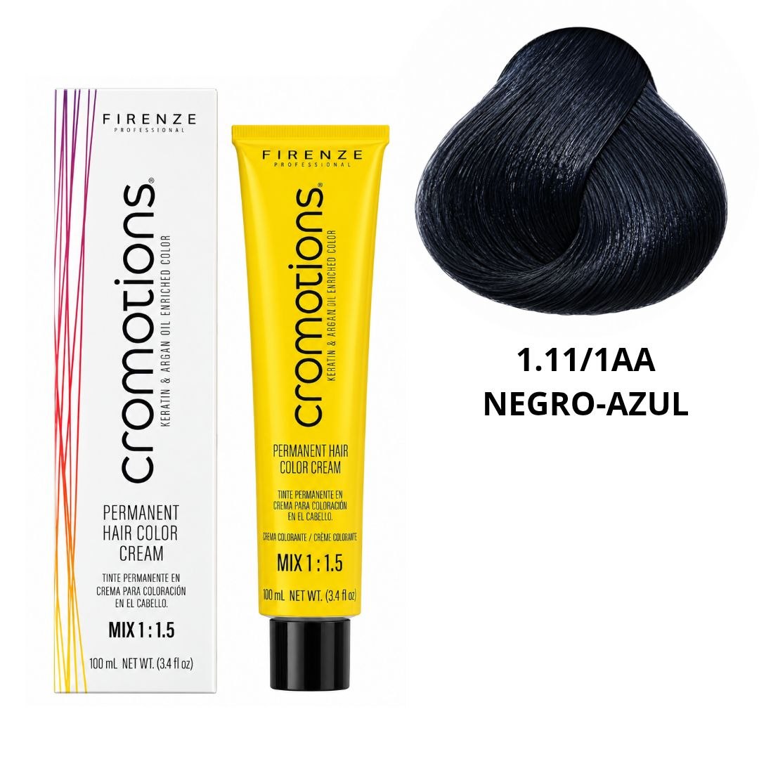 TINTE PERMANENTE EN CREMA CROMOTIONS 1.11/1AA NEGRO AZUL FIRENZE PROFESSIONAL 100ML