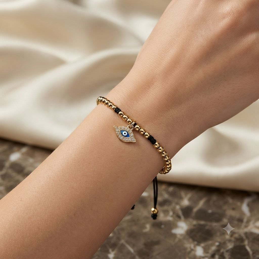 PULSERA DE ENCHAPE PARA DAMA CON DISEÑO DE OJO AZUL