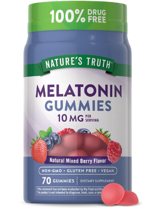 VITAMINAS EN GOMITAS SABOR BAYAS MIXTAS DE MELATONINA PARA DORMIR MAXIMA POTENCIA 10MG, HON GNO NATURE S TRUTH 70UND