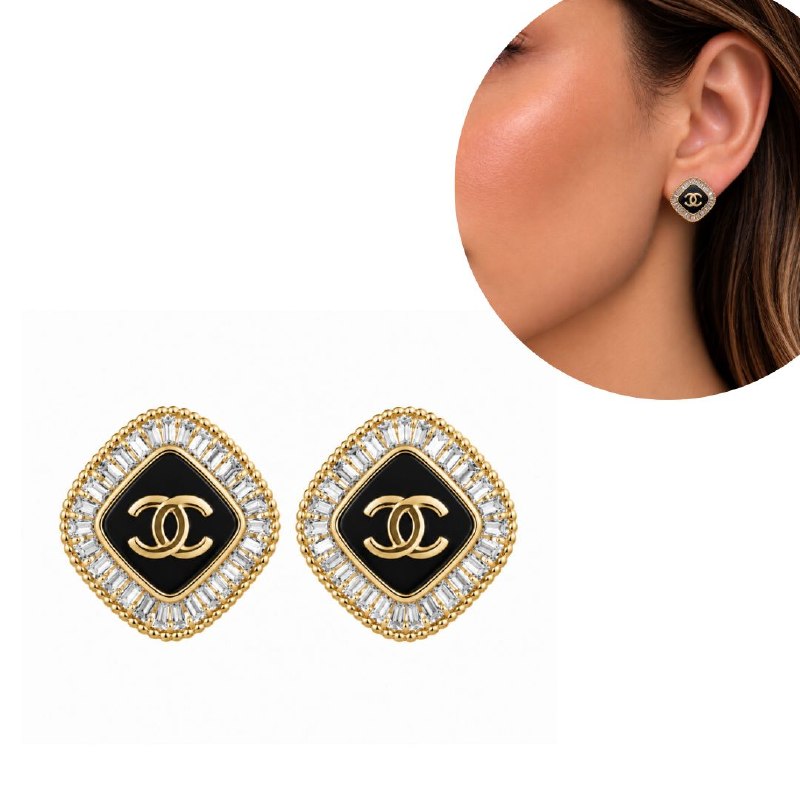 ARITOS DE ENCHAPE PARA DAMA CON DISEÑO DE ROMBO CHANEL 2.5CM