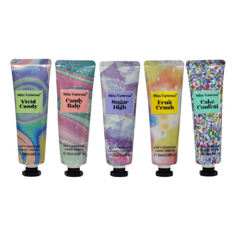 SET DE CREMA DE MANOS HIDRATANTES Y PERFUMADAS CON AROMA DULCE 5PCS MISS VANESSA 30GX5