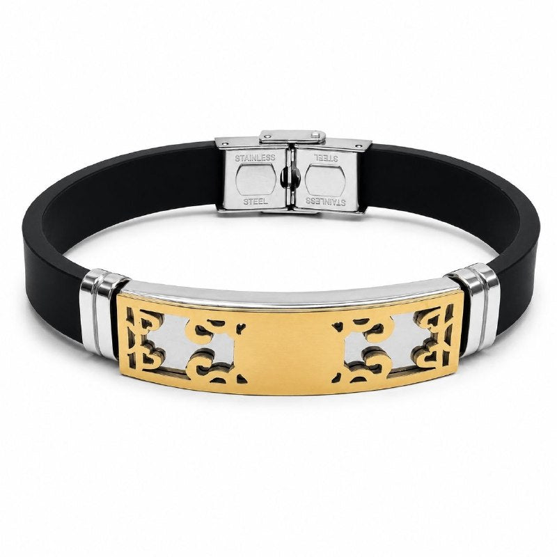 PULSERA DE ENCHAPE PARA CABALLERO, DISEÑO CIRCULO DORADO ENMEDIO 21CM