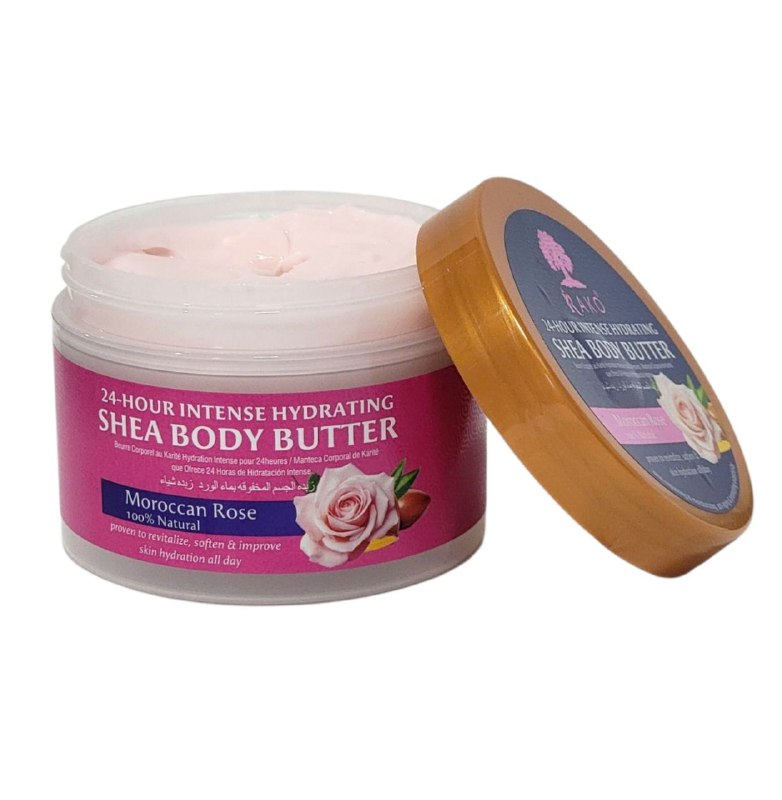 MANTECA CORPORAL HIDRATANTE INTENSA CON MANTECA DE KARITE Y AGUA DE ROSAS DE MARRUECOS RAKO 240G
