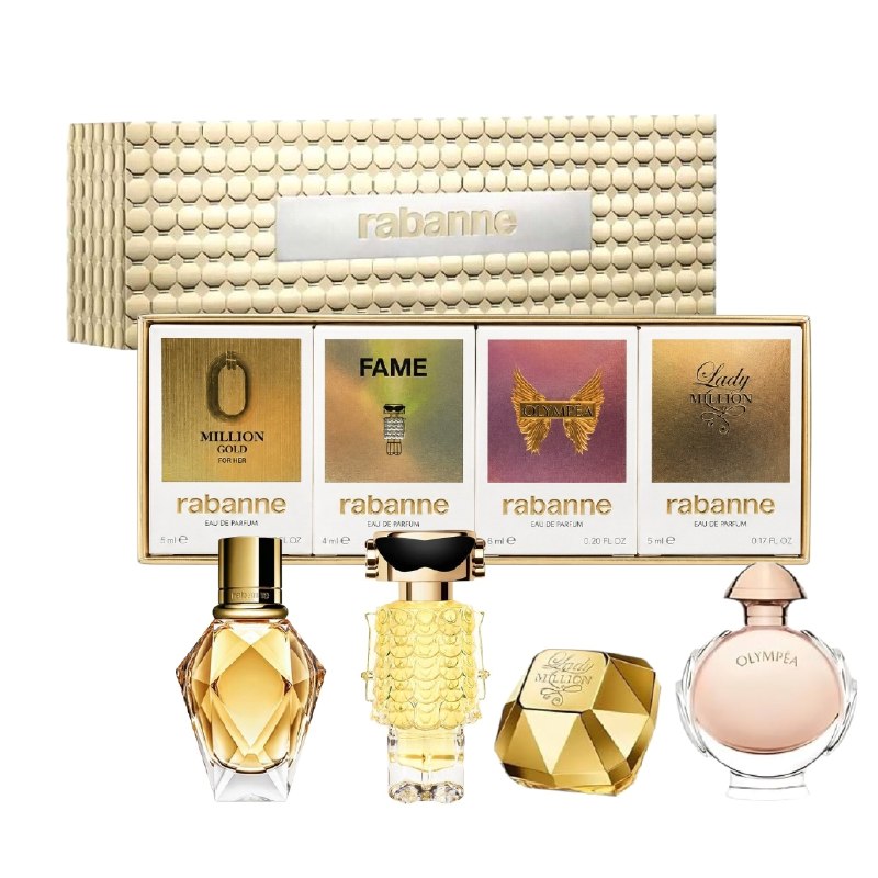 SET MINI PACO RABANNE 1 MILLION GOLD FOR HER EDP 5ML FAME EDP 5ML OLYMPEA EDP 5ML LADY MILLION EDP 5ML (M)