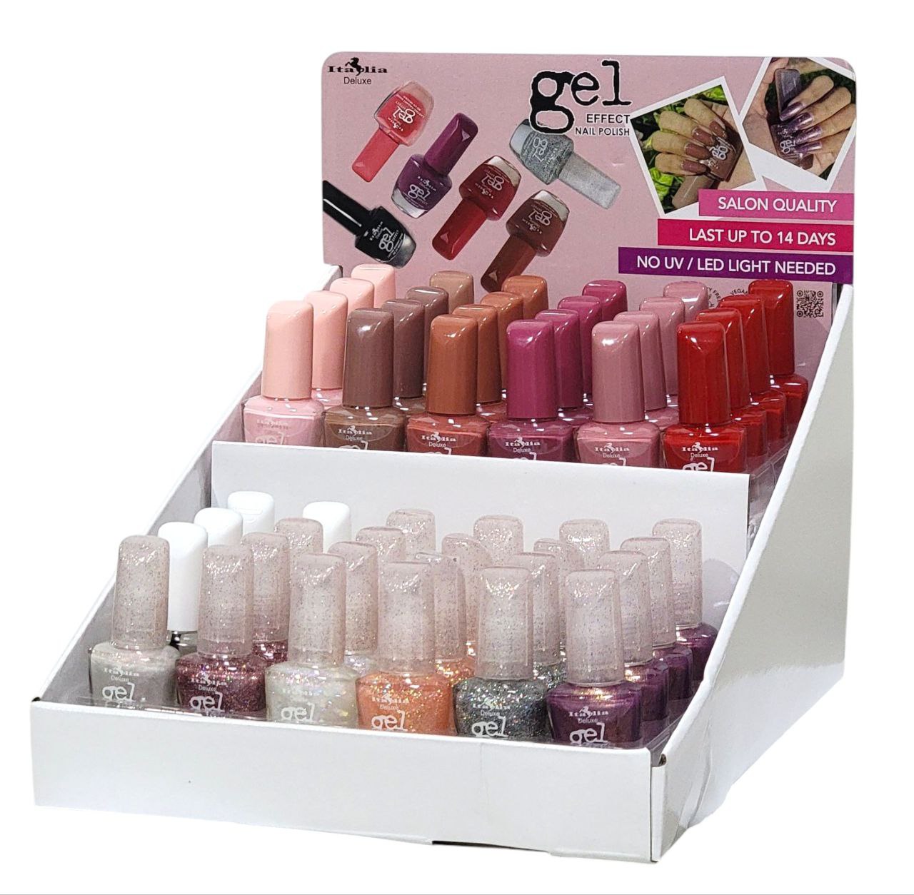 ESMALTES EN SET DE UÑAS EFECTO GEL, CALIDAD DE SALON, DURAN HASTA 14 DIAS, NO NECESITA LUZ UV/LED ITALIA DELUXE 12ML