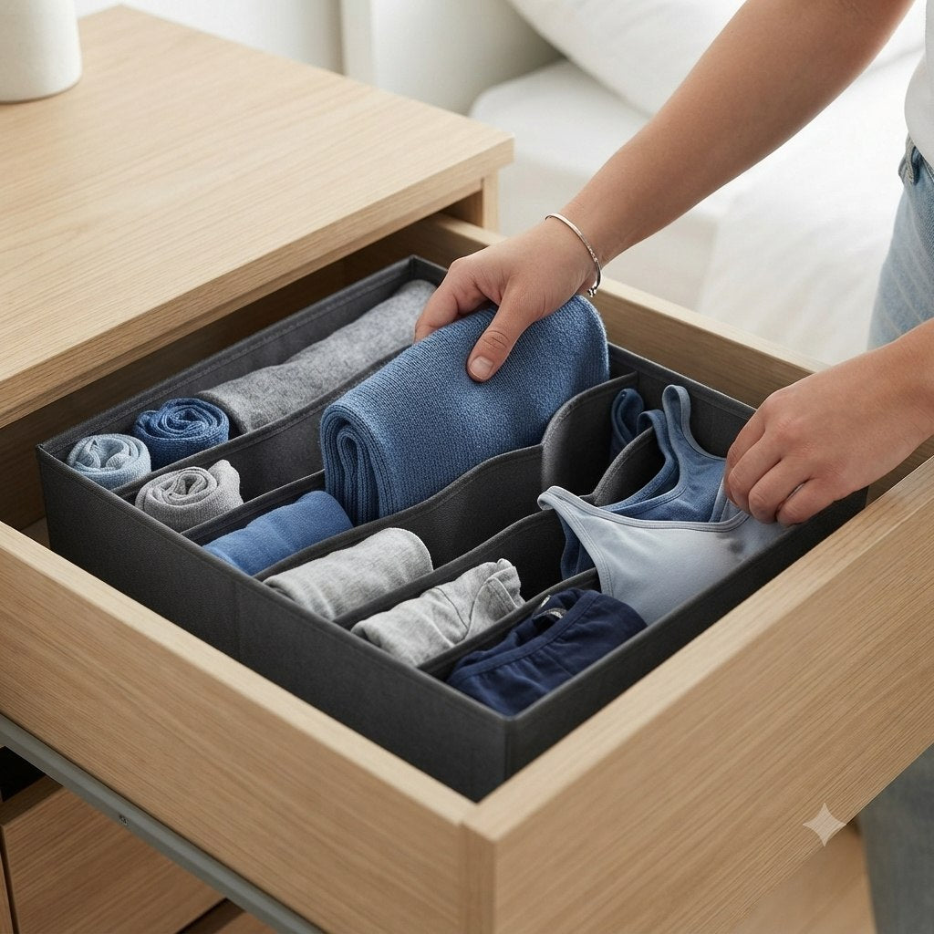 ORGANIZADOR PLEGABLE PARA CAJÓN DIVISOR DE TELA CON 7 COMPARTIMENTOS DE GRAN CAPACIDAD MNT HOME 33.5 x 31 CM