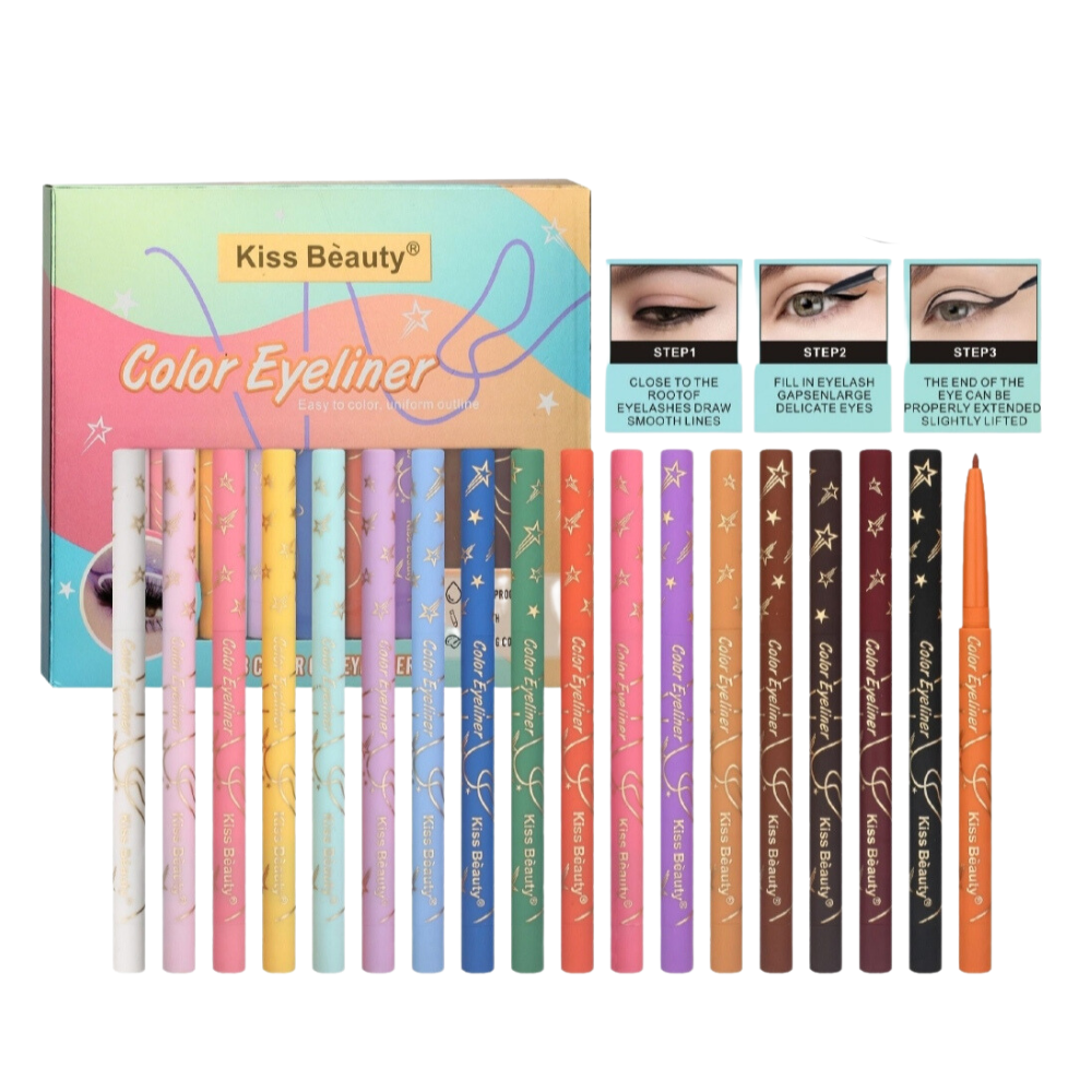 DELINEADOR DE OJOS DE COLOR, FACIAL DE COLOREAR, UNIFORME, 18 COLORES KISS BEAUTY 0.8G