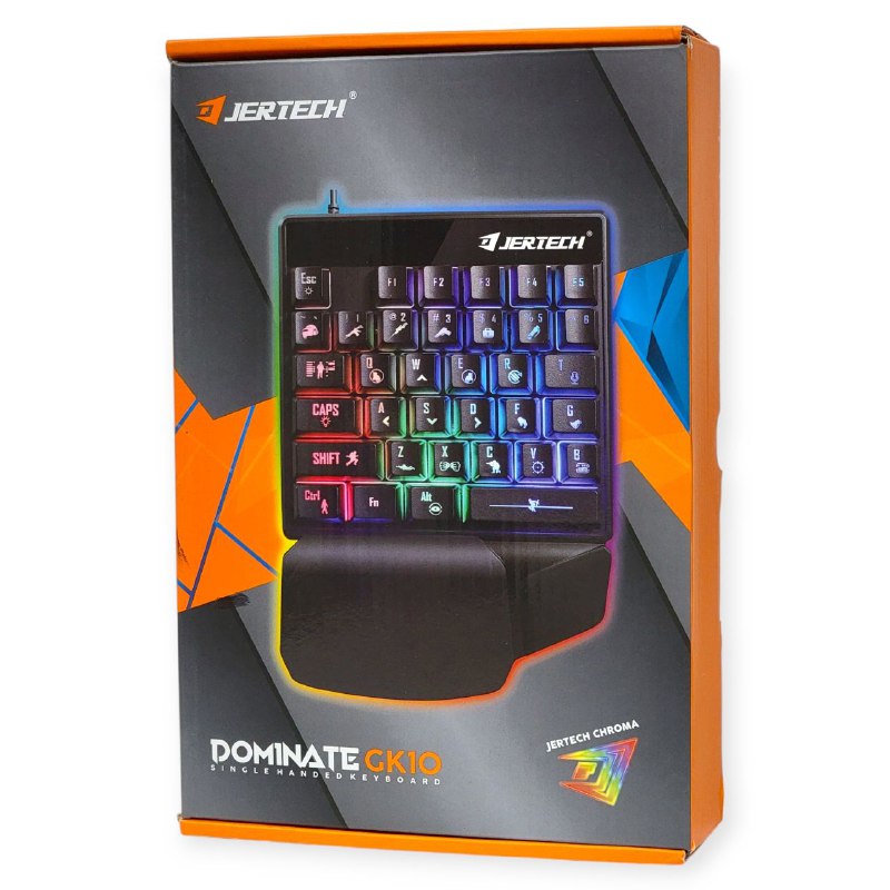 TECLADO DE UNA MANO, EFECTO DESLUMBRANTE FRESCO, TECLA TALLADA, SOPORTE ERGONOMICO PARA MANOS, TECLAS ALTAS Y BAJAS JERTECH DOMINATE GK10