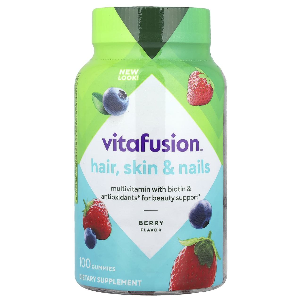 VITAMINAS EN GOMITAS MULTIVITAMINICAS CON BIOTINA Y ANTIOXIDANTES, PARA APOYAR LA BELLEZA DEL CABELLO, PIEL Y UÑAS SABOR A BAYAS VITAFUSION 100UND