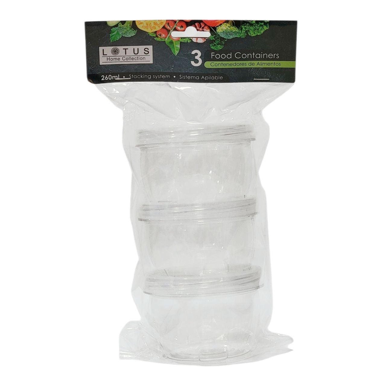 ORGANIZADOR RECIPIENTE DE ALIMENTOS DE PLASTICO REDONDO 3PCS LOTUS 260ML