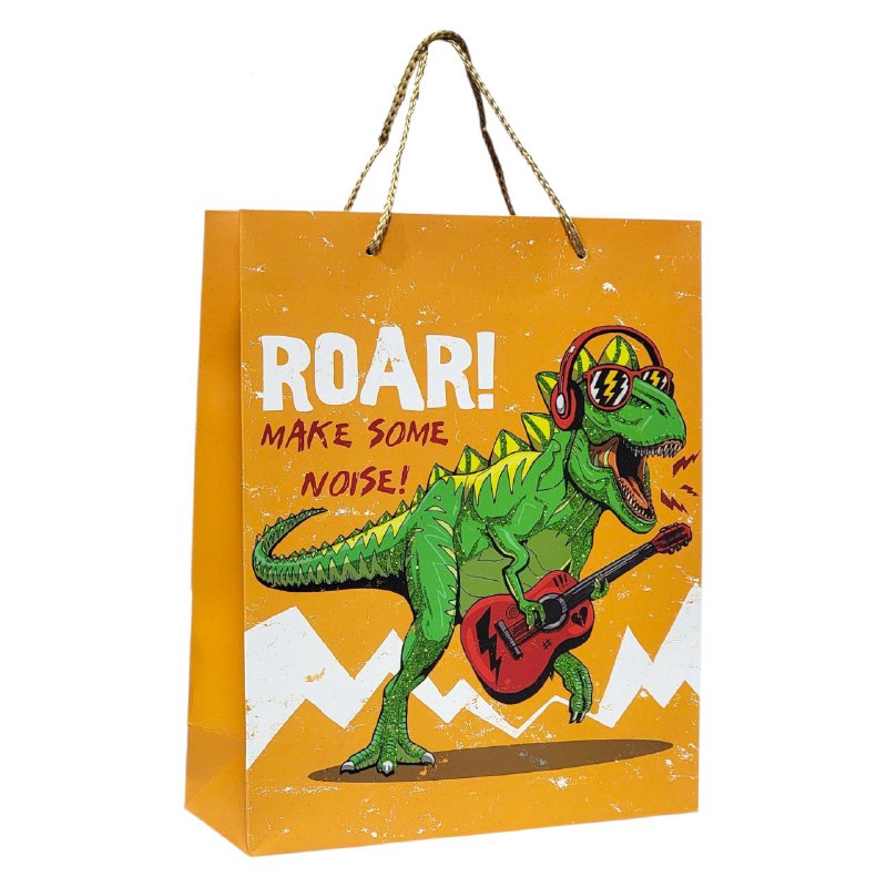 BOLSA DE REGALO DE DINOSAURIO MEDIANA 26X32X10CM