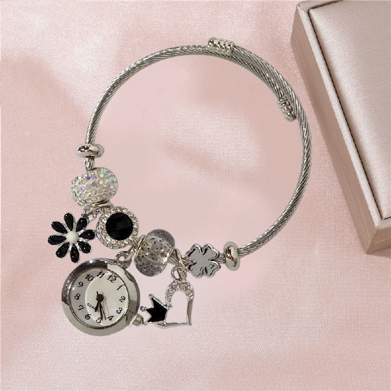 RELOJ ECONOMICO ESTILO PANDORA PARA DAMA DE ACERO CON BAÑO DE ENCHAPE