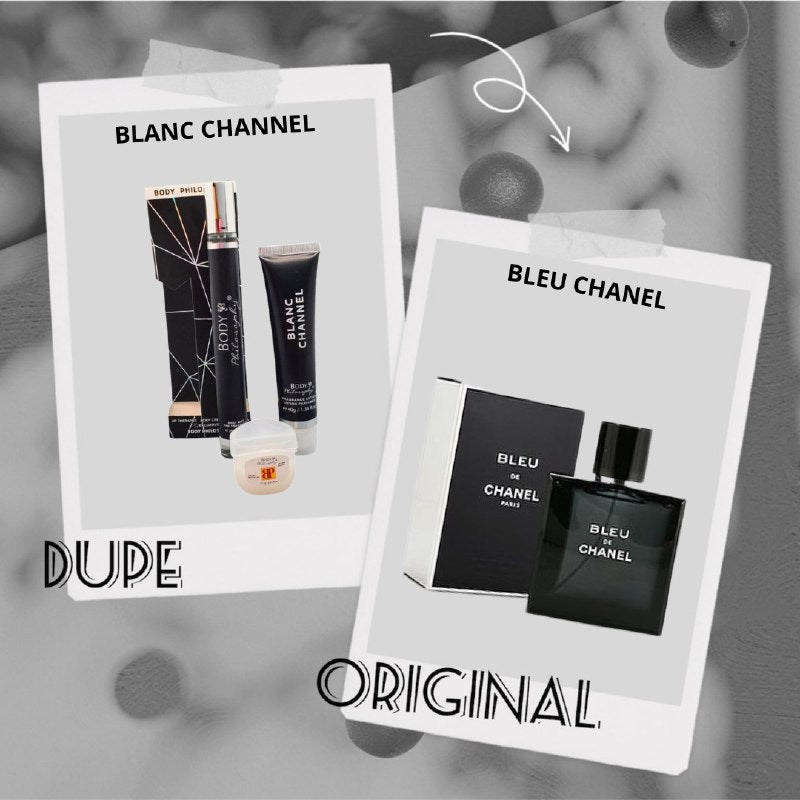 SET PERFUME EN TUBO PARA HOMBRE BODY PHILOSOPHY BLANC CHANNEL EDP 35ML, BODY LOTION 40G, VASELINA 7G (H)