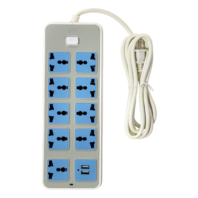 REGLETA EXTENSION ENCHUFE INTELIGENTE USB, VOLTAJE NOMINAL 250V, PROTECCION CONTRA SOBRETENSION, 9 ENCHUFES, 2 USB 110/220V COLORFUL SERIES USB SMART SOCKET