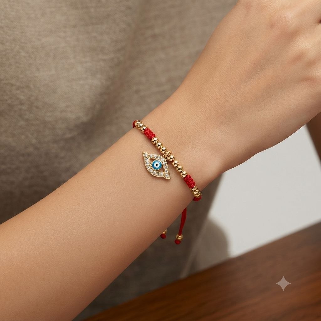 PULSERA DE ENCHAPE PARA DAMA CON DISEÑO DE OJO AZUL