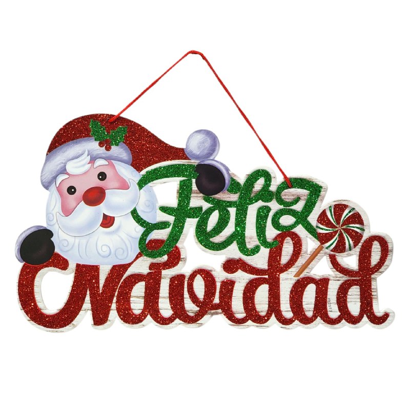 DECORACION ADORNO NAVIDEÑO CARTEL COLGANTE ALEGRE FESTIVO 36X40CM, 4 ESTILOS