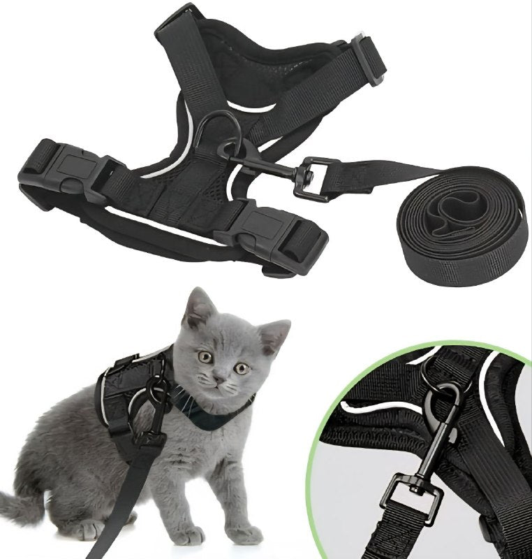 CORREA PARA GATOS O PERROS PEQUEÑOS, ARNES ANTIESCAPE, AJUSTABLE CON CORREA, MALLA SUAVE Y TRANSPIRABLE