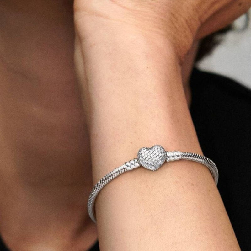 PULSERA EN FORMA DE CORAZON PANDORA DE PLATA 9.25 PESO: 12.9G