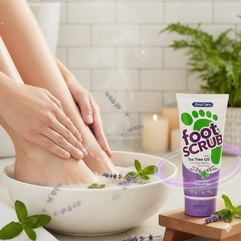 CREMA CORPORAL EXFOLIANTE PARA PIES CON LAVANDA Y MENTA QUE CALMAN LOS PIES CANSADOS XTRACARE 198G