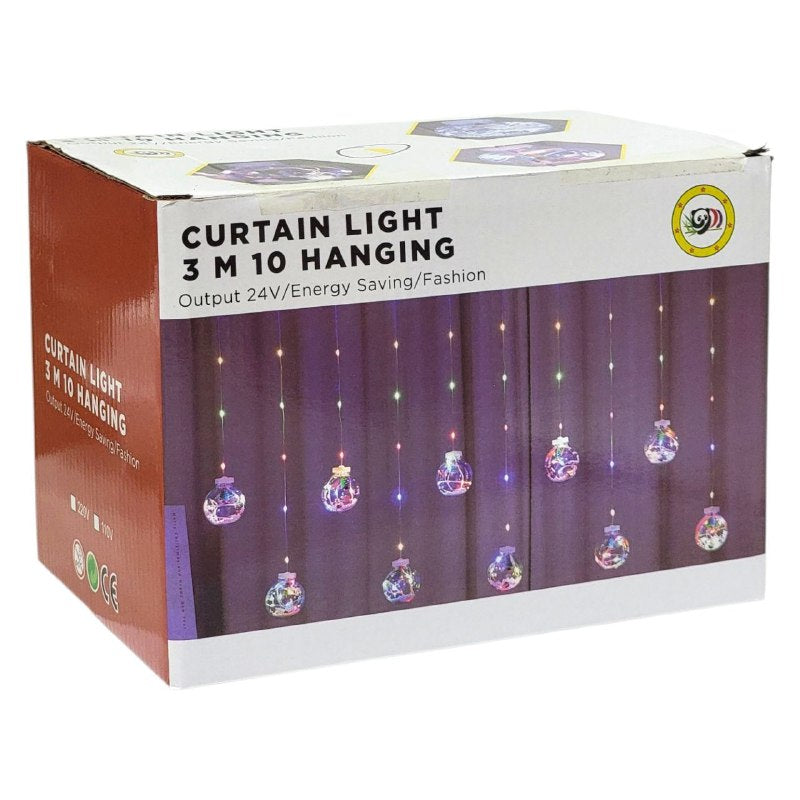 LUCES DECORATIVAS NAVIDEÑAS CORTINA DE LUZ LED DE 10 COLGANTES, PERFECTA PARA INTERIORES Y EXTERIORES, LUZ MULTICOLOR 23.5X16X16.5CM