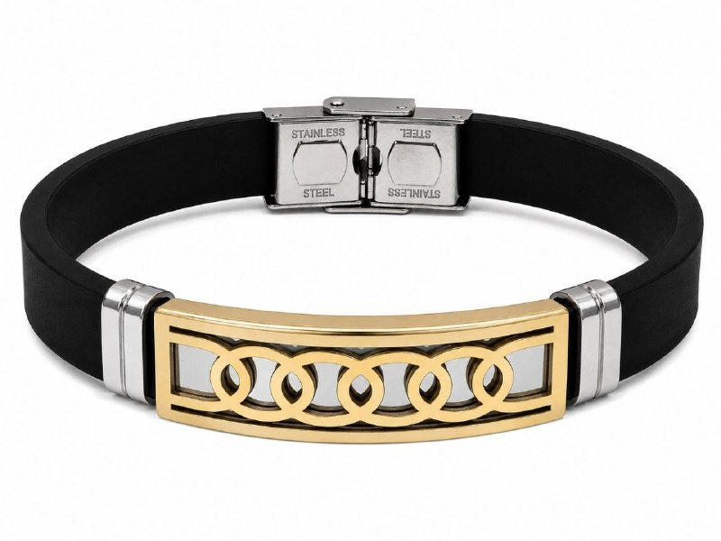 PULSERA DE ENCHAPE PARA CABALLERO DISEÑO CIRCULOS 21CM