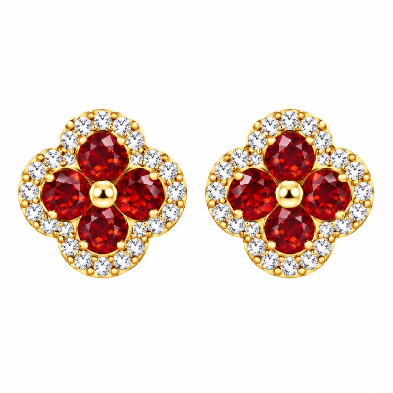 ARITOS DE ENCHAPE PARA DAMA CON DISEÑO DE FLOR ROJA 1CM