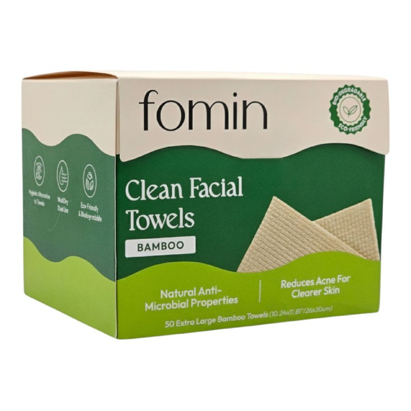 TOALLITAS FACIALES LIMPIADORAS DESECHABLES EXTRASUAVES DE BAMBU FOMIN 50UND