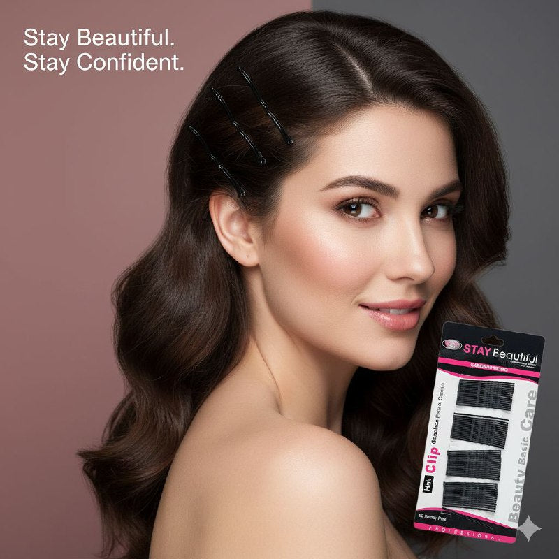 GANCHO PARA EL CABELLO TIPO CLIP COLOR NEGRO EN SET DE 60 PIEZAS STAY BEAUTIFUL