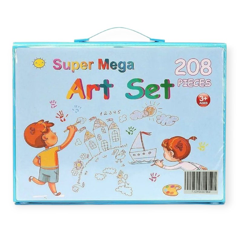 ESTUCHE DE ARTE Y DIBUJO CREATIVO PARA NIÑOS 208 PIEZAS AZUL
