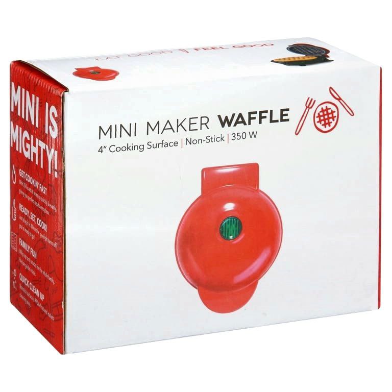 MAQUINA MINI WAFFLERA ELECTRICA CON SUPERFICIE ANTIADHERENTE DE 10CM Y 350W DE POTENCIA