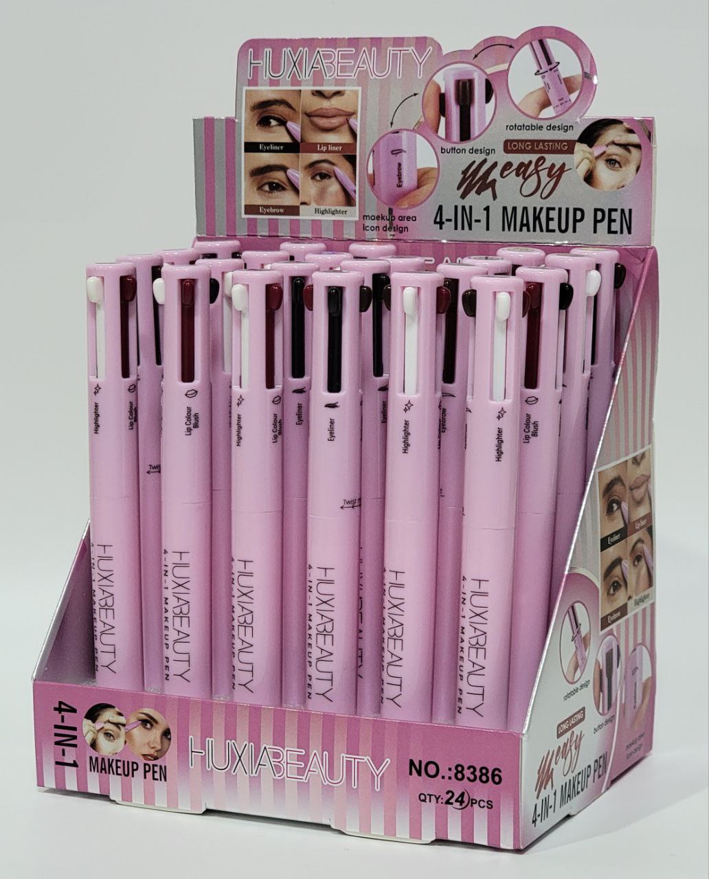 DELIENADOR DE OJOS 4 EN 1, DISEÑO GIRATORIO, LAPIZ DE OJOS, DELINEADOR DE LABIOS, LAPIZ DE CEJA, LAPIZ RESALTADOR HUXIABEAUTY