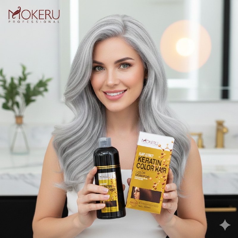 SHAMPOO TINTE PARA EL CABELLO CON QUERATINA CUBRE CANAS COLOR GRIS PLATA 19 MOKERU 500ML