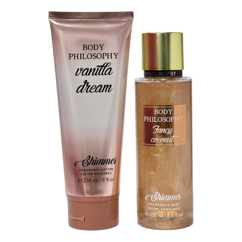 SET BODY PHILOSOPHY NAVIDEÑO COCO ELEGANTE Y VAINILLA DE ENSUEÑO SPLASH 250ML, CREMA CORPORAL 236ML (M)