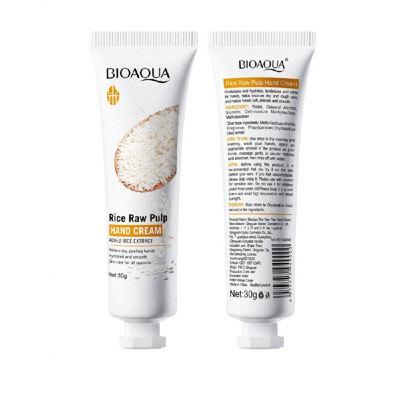 CREMA PARA MANOS HIDRATANTE Y SUAVIZANTE DE PULPA CRUDA DE ARROZ BIOAQUA 30G