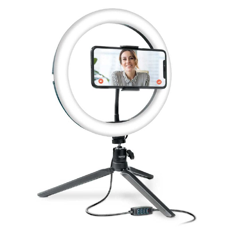 ARO DE LUZ LED ANILLO DE LUZ LED DE MESA DE 10 PULGADAS, REGULABLE, MODO DE 3 COLORES, BRILLO 10 NIVELES BOWER