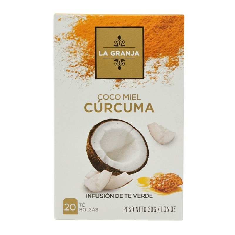 TE VERDE EN INFUSION DE COCO MIEL Y CURCUMA SIN CAFEINA PARA LA ENERGIA Y ALIVIA ESTRES Y ANSIEDAD LA GRANJA 20UND