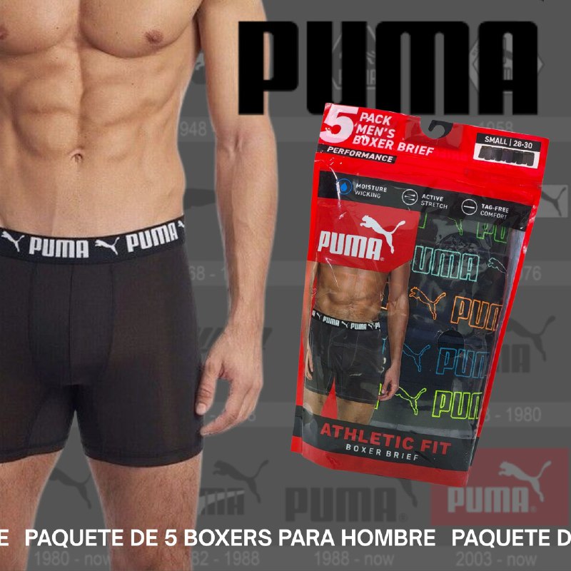 ROPA INTERIOR PARA CABALLERO PUMA ATHLETIC FIT BOXER BRIEF 5 UNIDADES TALLA SMALL 28-30 (S)