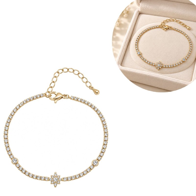 PULSERA DE ENCHAPE PARA DAMA CON DISEÑO DE ESTRELLA 16CM