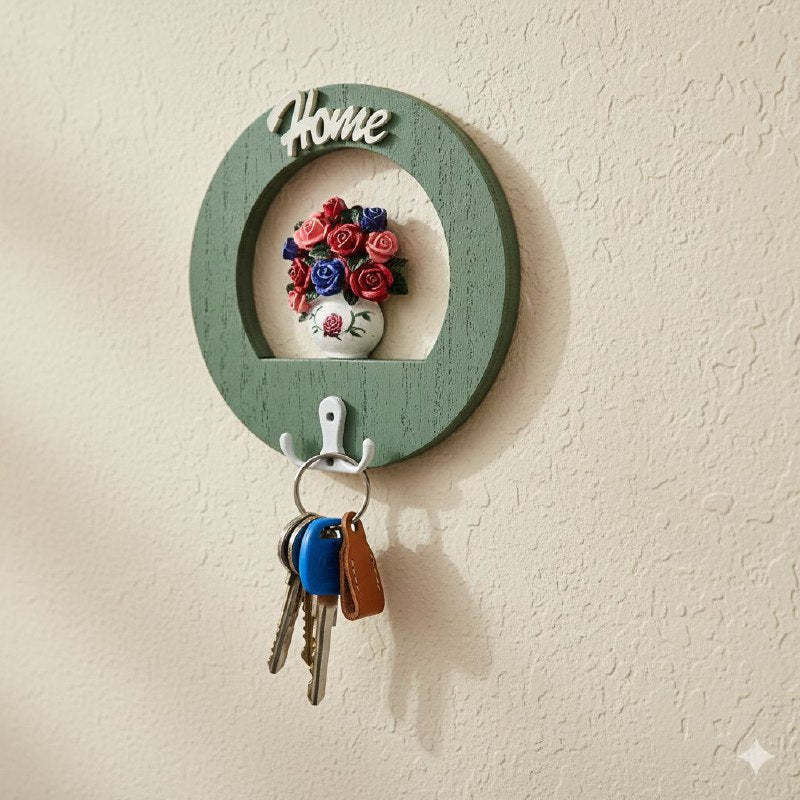PORTA LLAVES, LLAVERO DECORATIVO PARA LLAVES, SOMBREROS, CORREAS, ETC DE BASE DE MADERA 16CM