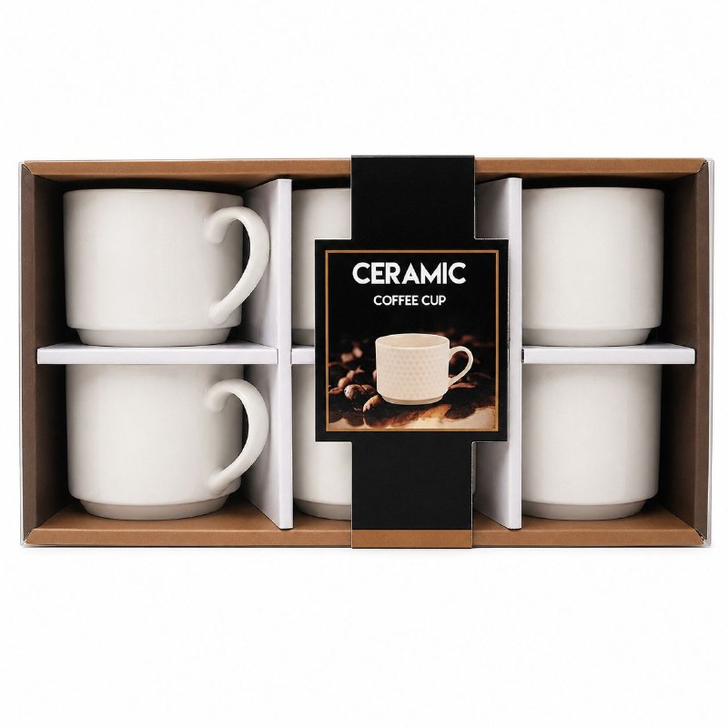 SET DE TAZAS CON PLATOS DE PORCELANA BLANCA PARA TE O CAFE DE 6PCS