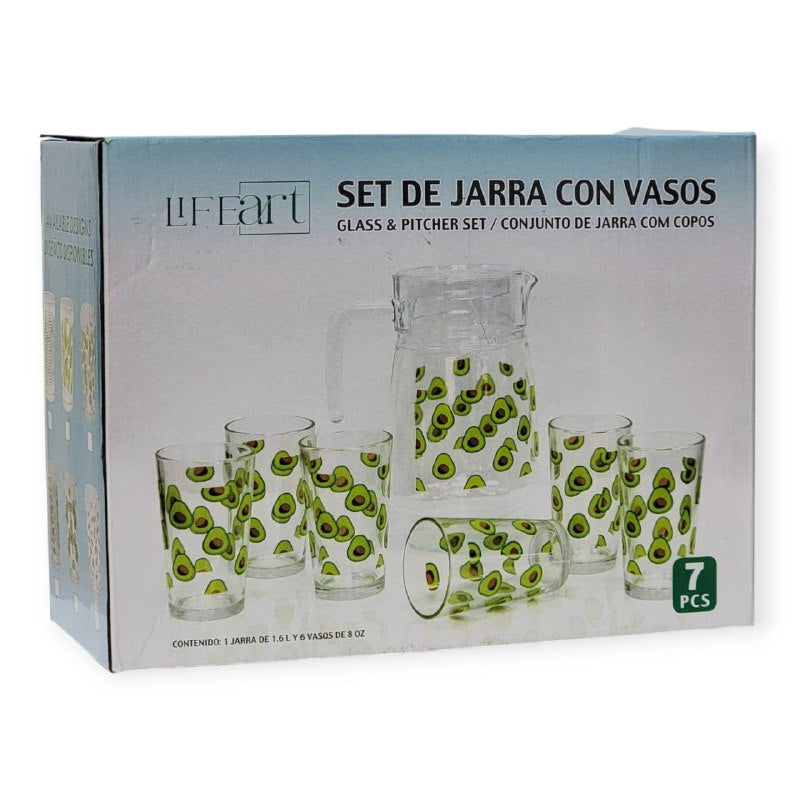 RECIPIENTE PICHEL JARRA SET DE JARRA CON VASOS DE VIDRIO DE 7 PIEZAS LIFEART