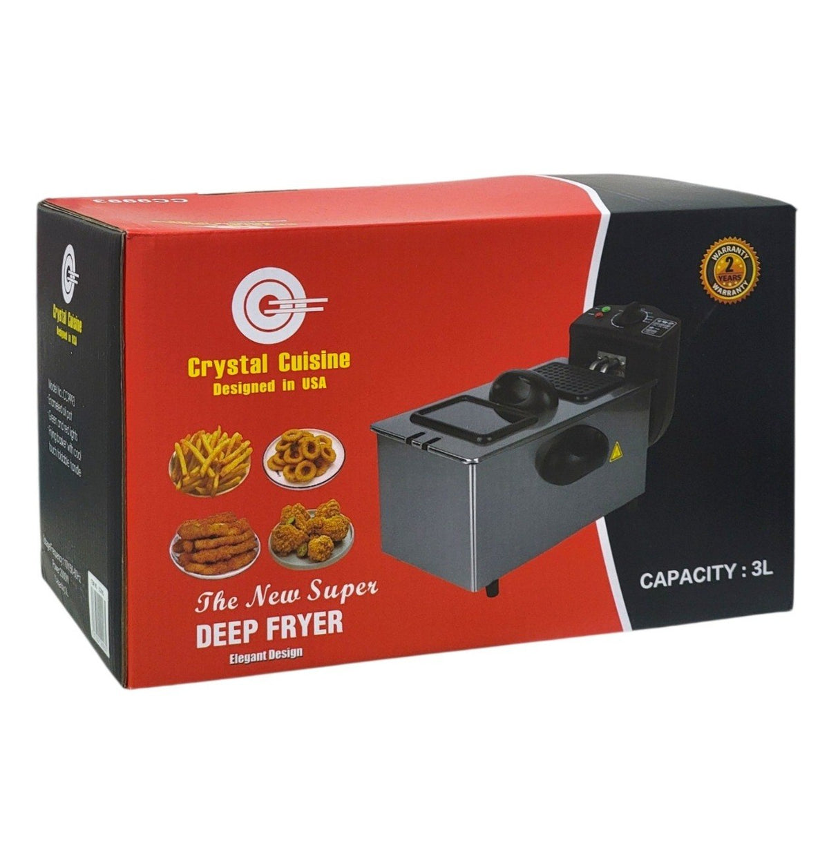 FREIDORA ELECTRICA DE ACERO INOXIDABLE 2000W CRYSTAL CUISINE 3L 41X23CM