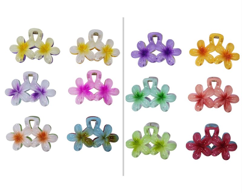 GANCHO PARA EL CABELLO DE DISEÑO DE DOBLE FLOR HAWAIANA, PINZAS DE SUJECION FUERTE, ACCESORIO PARA EL CABELLO PAQUETE DE 12UND 8X5CM
