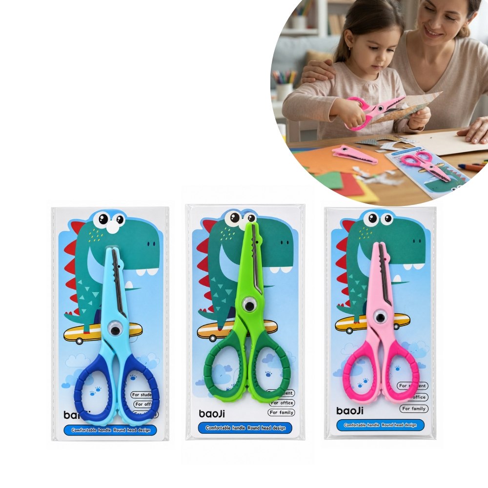 TIJERAS ESCOLARES CON PUNTAS REDONDEADAS Y AGARRE ERGONOMICO PARA NIÑOS BAOJI